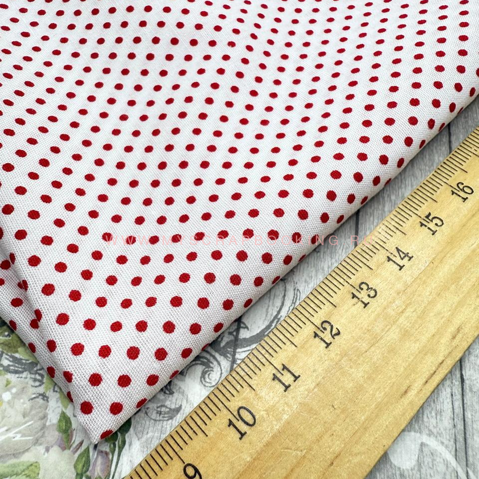 Ткань для скрапбукинга 48*50 см, Горох мелкий, КРАСНЫЙ на БЕЛОМ, 100%хлопок Ткань для скрапбукинга 48*50 см, Горох мелкий, КРАСНЫЙ на БЕЛОМ, 100%хлопок