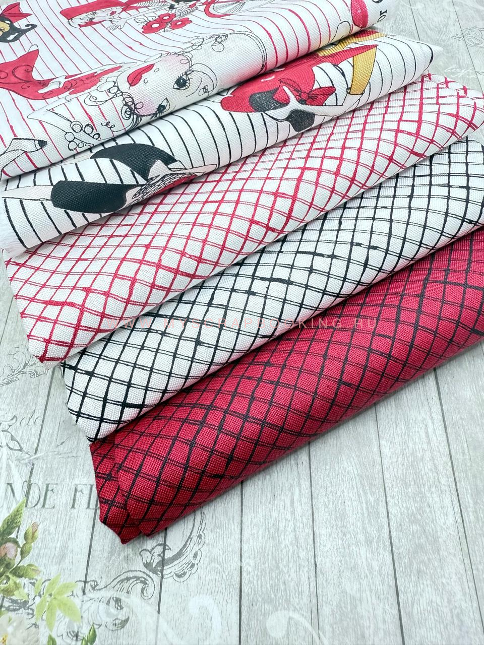 Ткань для скрапбукинга и пэчворка ЛЕДИ В КРАСНОМ (красная сеточка на белом), 100%хлопок  54*50 см Ткань для скрапбукинга и пэчворка ЛЕДИ В КРАСНОМ (красная сеточка на белом), 100%хлопок  54*50 см