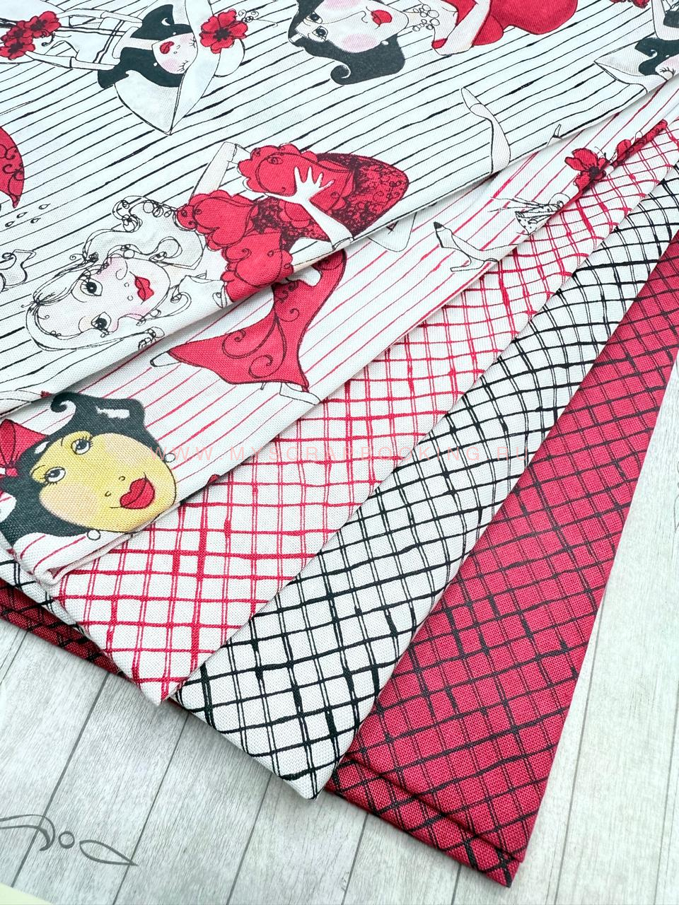 Ткань для скрапбукинга и пэчворка ЛЕДИ В КРАСНОМ (серые полоски), 100%хлопок  54*50 см Ткань для скрапбукинга и пэчворка ЛЕДИ В КРАСНОМ (серые полоски), 100%хлопок  54*50 см