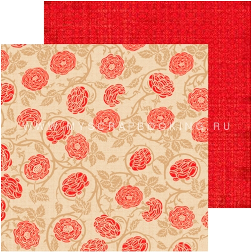    FABRICATIONS LINEN, Red Flowers, 30,5x30,5, 
